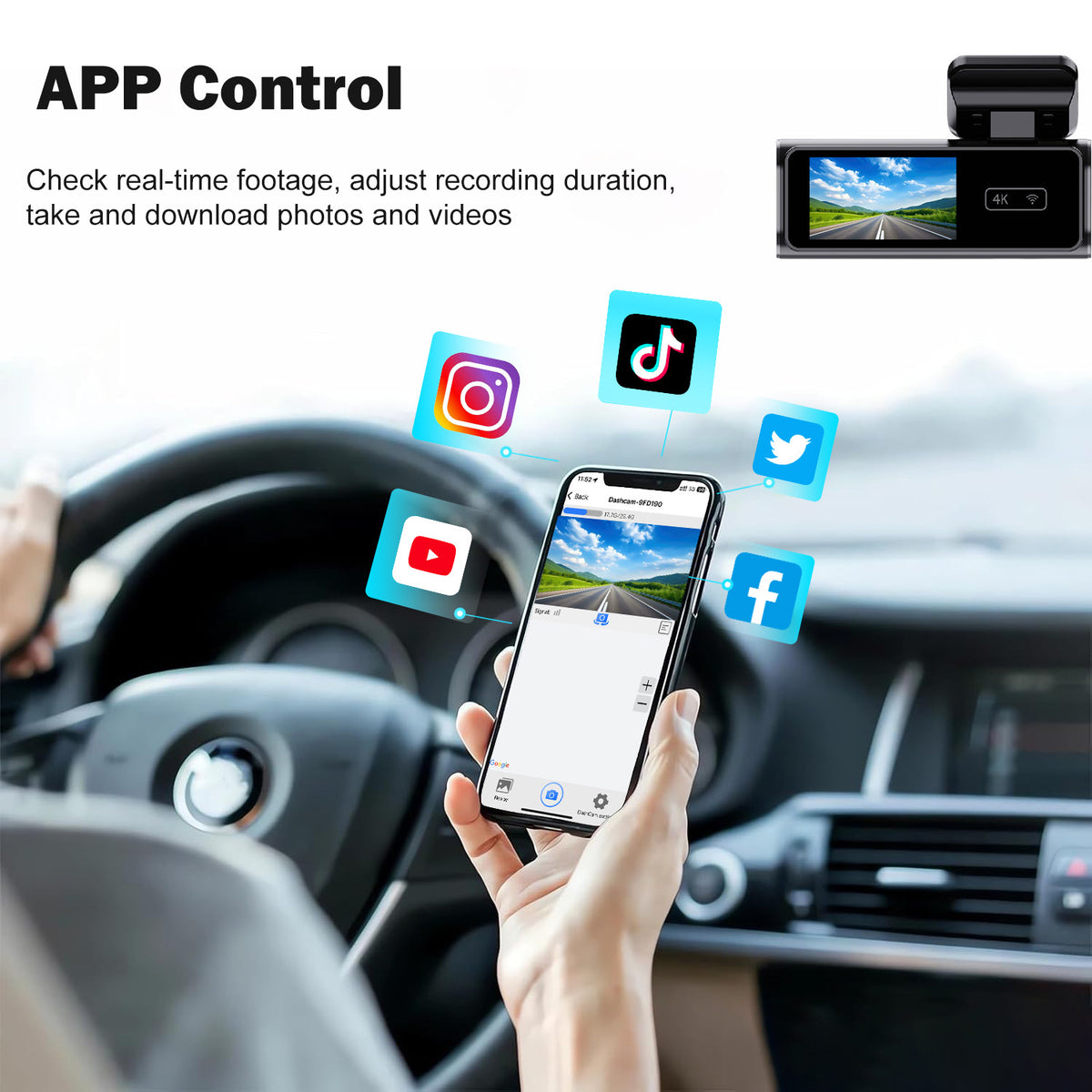 Grabador de conducción para coche con Wi-Fi e Internet móvil, pantalla de 1,97 pulgadas, grabación dual en alta definición 4K y modo de estacionamiento