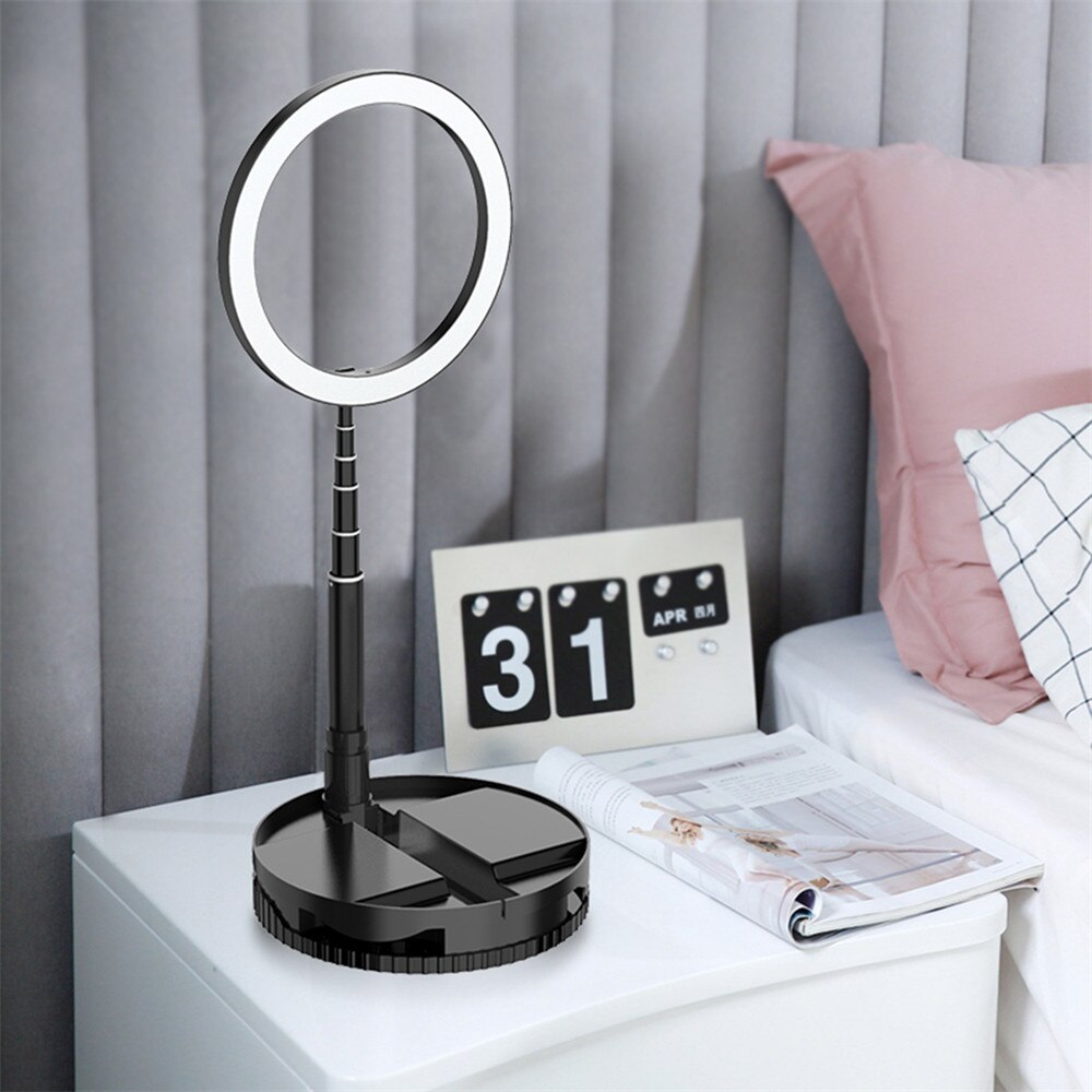 Aro de luz LED plegable y regulable por USB para selfies y vídeo, con soporte de 1,68 m para YouTube, TikTok, maquillaje y flash.