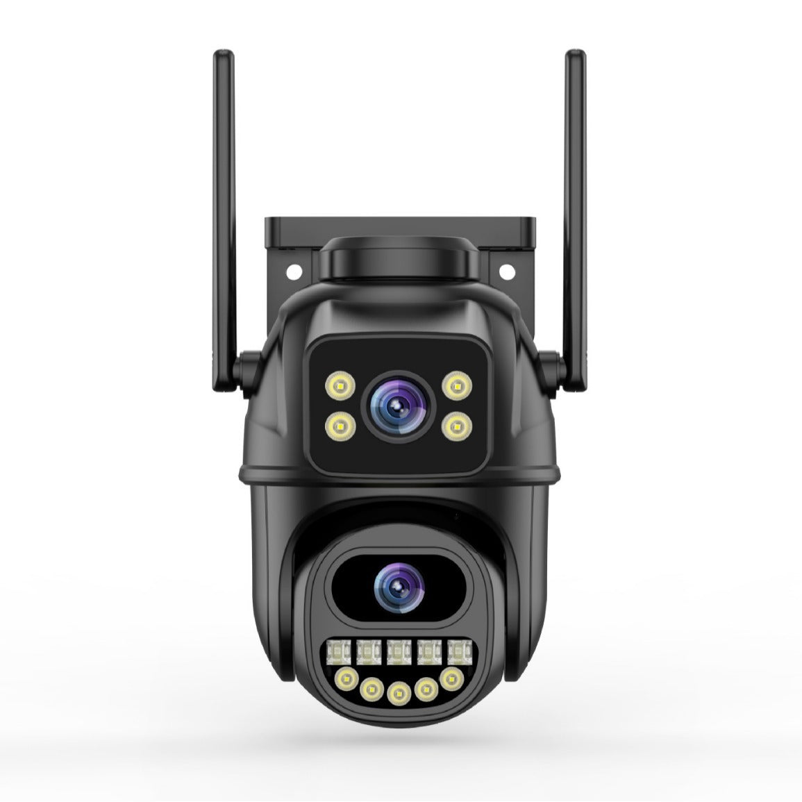 Cámara WiFi inalámbrica de doble pantalla con rotación de 360°, control remoto y monitorización exterior
