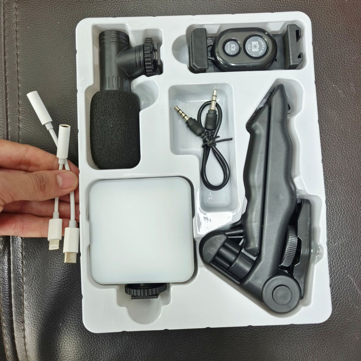 Luz de relleno de bolsillo de belleza para escritorio con patas/trípode y set de micrófono, lámpara de conferencias para cámara réflex y fotografía de mano con micrófono.