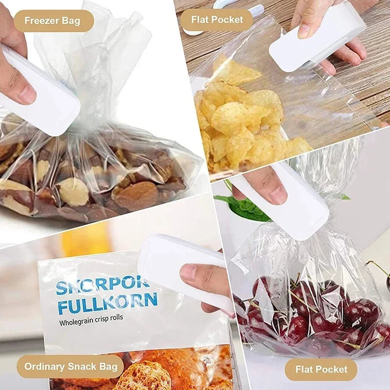 Mini heat bag sealer, portable sealer for plastic packaging and food bags, thermal sealing machine for food preservation.