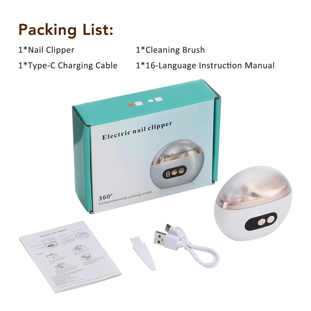 2-in-1 Electric Nail Clipper — USB Rechargeable Automatic Cutter with Nail File and LED Light, Manicure Tool for Seniors, Adults, and Babies.