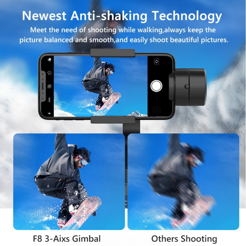Estabilizador de mano F8 para teléfonos móviles, plataforma antivibración de tres ejes con trípode para transmisiones en vivo de TikTok y vídeos cortos.