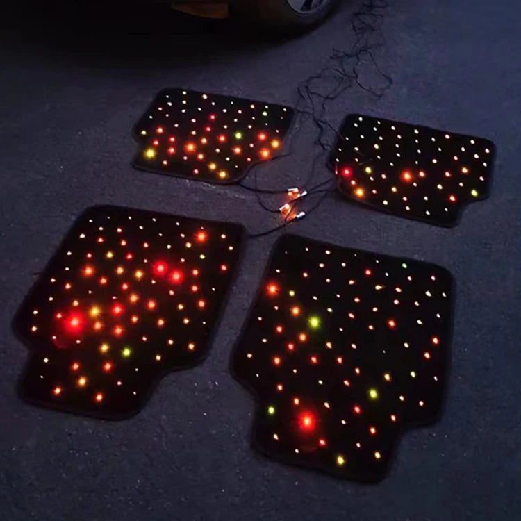 Alfombrillas para coche con fibra óptica en forma de estrellas, juego completo con iluminación LED para decoración del vehículo