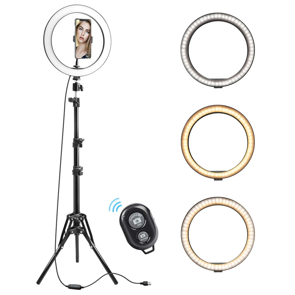 Aro de luz de 10 pulgadas (26 cm) con soporte - Anillo de luz LED Rovtop para cámara y selfies con trípode y soporte de teléfono para iPhone, para vídeo y fotografía.**