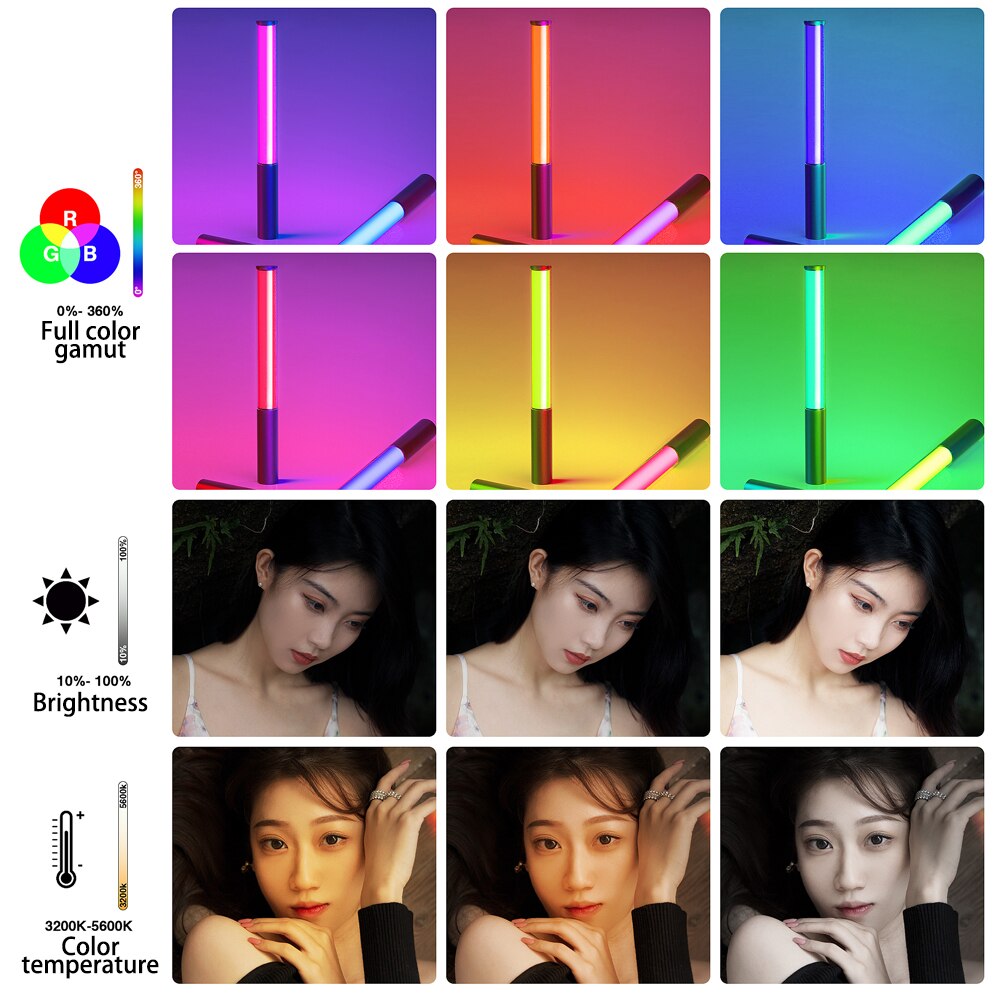 Barra de luz LED RGB multicolor de relleno, portátil y de mano, 3200 K–5600 K, luz LED para fotografía y grabación