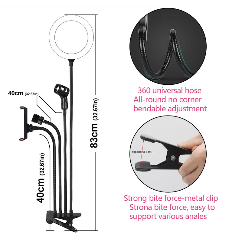 Kit de aro de luz LED de 8 pulgadas para maquillaje, tutoriales, vídeos de YouTube y retransmisiones en directo, con soporte para iPad, micrófono, teléfono y selfies