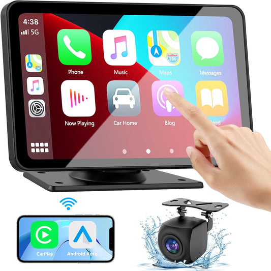 Reproductor multimedia MP5 portátil de 7 pulgadas para coche con Bluetooth, CarPlay inalámbrico, proyección Android y dispositivo de navegación