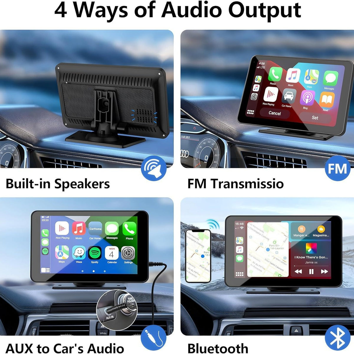 Reproductor multimedia MP5 portátil de 7 pulgadas para coche con Bluetooth, CarPlay inalámbrico, proyección Android y dispositivo de navegación