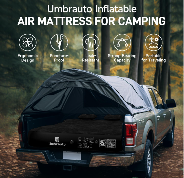 Colchón inflable Umbrauto para caja de camioneta de 6-6,6 pies (aproximadamente 1,8-2,0 metros), adecuado para camas cortas, colchón de aire inflable para ...