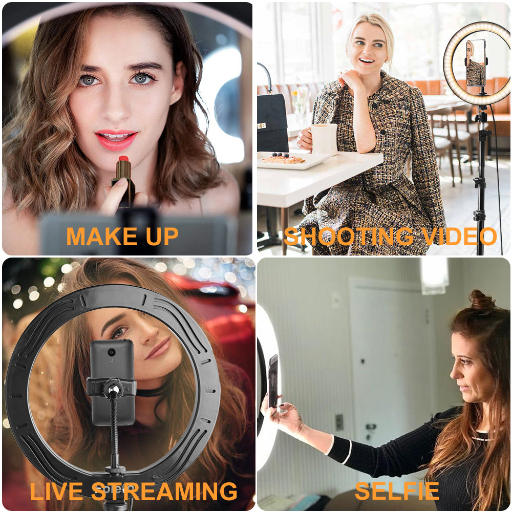 Aro de luz de 10 pulgadas (26 cm) con soporte - Anillo de luz LED Rovtop para cámara y selfies con trípode y soporte de teléfono para iPhone, para vídeo y fotografía.**