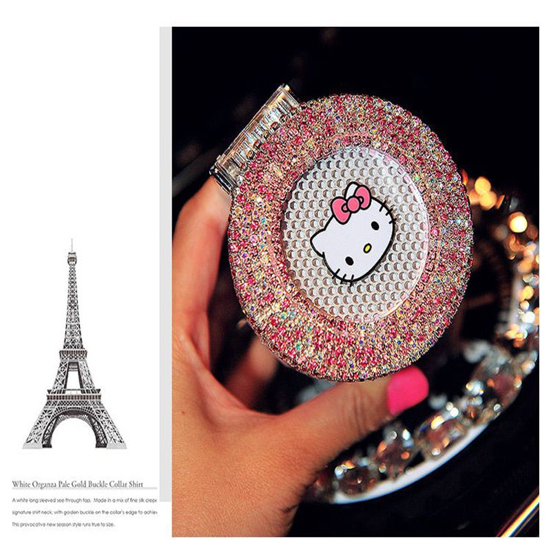 Cenicero Portátil para Coche con Luz Hello Kitty – Accesorio KT para Niñas, Cenicero LED para Coche, Recipiente de Almacenamiento para Portavasos con Diseño de Diamantes de Cristal