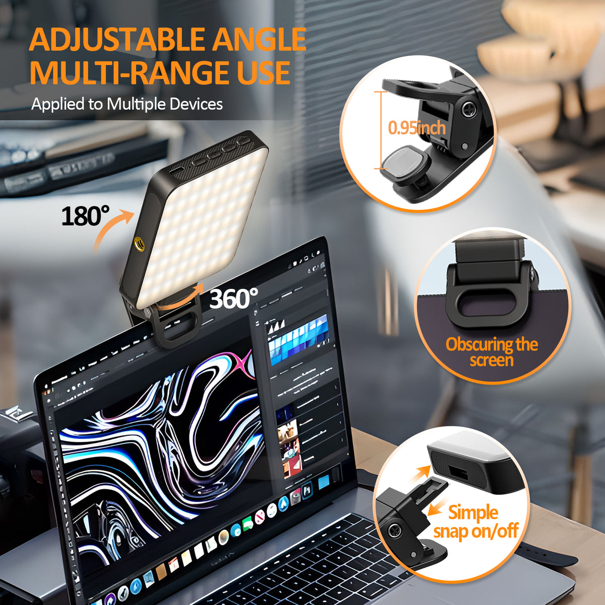 Luz de Relleno LED Magnética – Luz para Videoconferencias, Teléfono y Cámara, para Fotografía, Retransmisiones en Directo y Uso Portátil