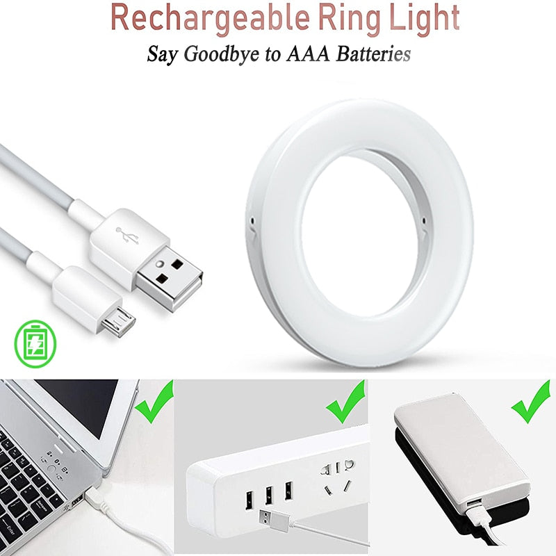 Luz de Anillo para Selfie Actualizada 3200K-6500K con 40 LED – Luz de Relleno para iPhone y Android, Luz para Vlogs y Selfies, Recargable
