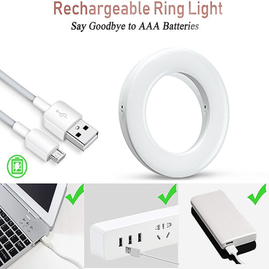 Luz de Anillo para Selfie Actualizada 3200K-6500K con 40 LED – Luz de Relleno para iPhone y Android, Luz para Vlogs y Selfies, Recargable