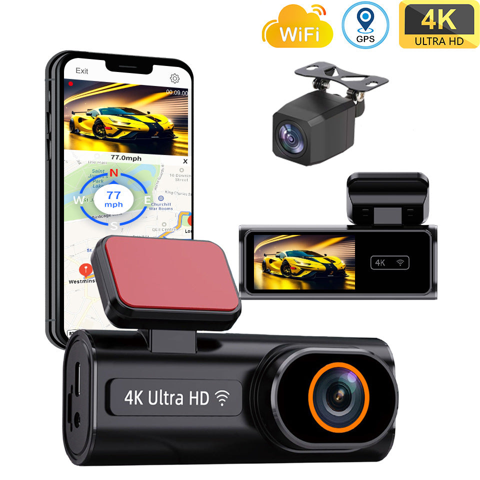 Grabador de conducción para coche con Wi-Fi e Internet móvil, pantalla de 1,97 pulgadas, grabación dual en alta definición 4K y modo de estacionamiento