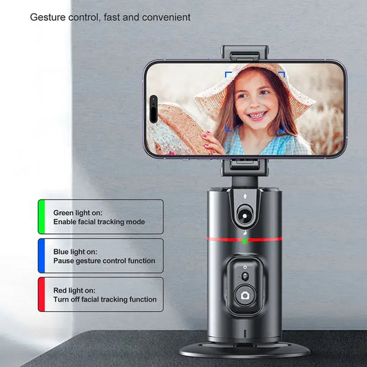 Soporte P02 con Seguimiento Facial Automático – Soporte para Teléfono con Rotación de 360°, Estabilizador Gimbal de Escritorio y Trípode para Vídeos en Directo y Vlogging
