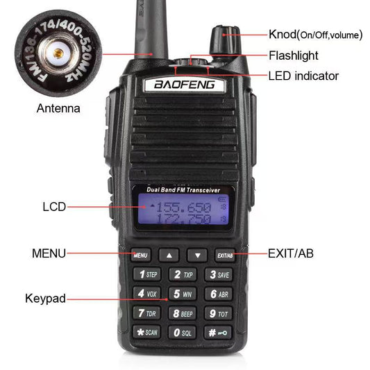 Walkie Talkie Baofeng UV-82 de Doble Banda y Alta Potencia – Radio Bidireccional para Conducción y Actividades al Aire Libre