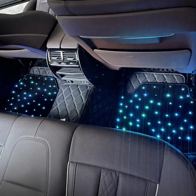 Alfombrillas para coche con fibra óptica en forma de estrellas, juego completo con iluminación LED para decoración del vehículo
