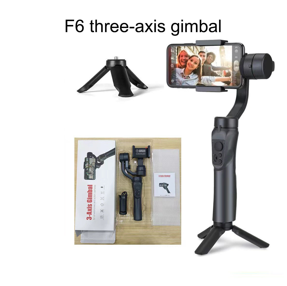 Estabilizador de mano de tres ejes F6 para teléfonos móviles, gimbal inteligente con antivibración y soporte para transmisiones en vivo en exteriores.