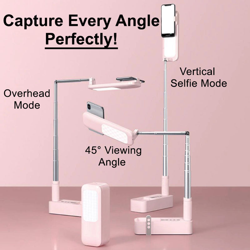 Luz LED de relleno portátil, inalámbrica y retráctil, con brillo regulable, para selfies, vídeos en directo y soporte para teléfono móvil