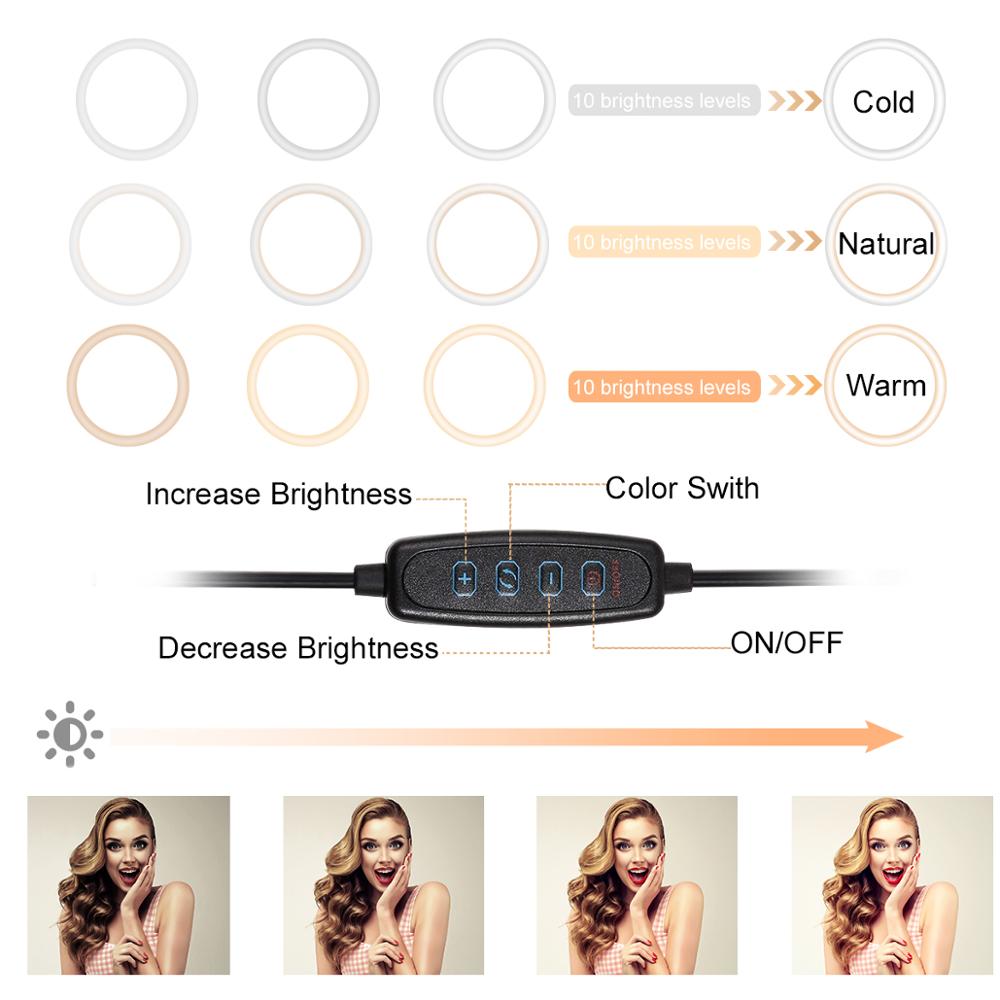 Aro de luz de 10 pulgadas (26 cm) con soporte - Anillo de luz LED Rovtop para cámara y selfies con trípode y soporte de teléfono para iPhone, para vídeo y fotografía.**