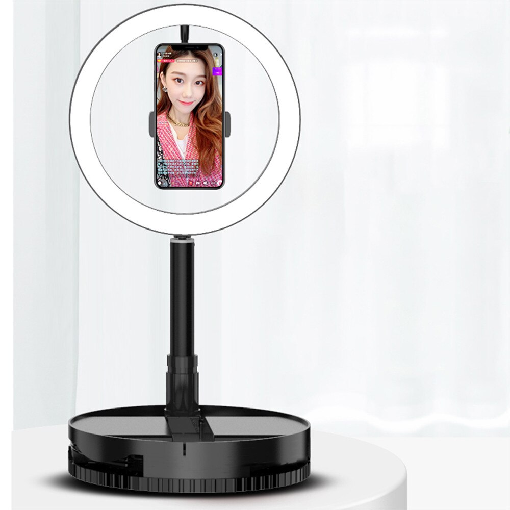 Aro de luz LED plegable y regulable por USB para selfies y vídeo, con soporte de 1,68 m para YouTube, TikTok, maquillaje y flash.