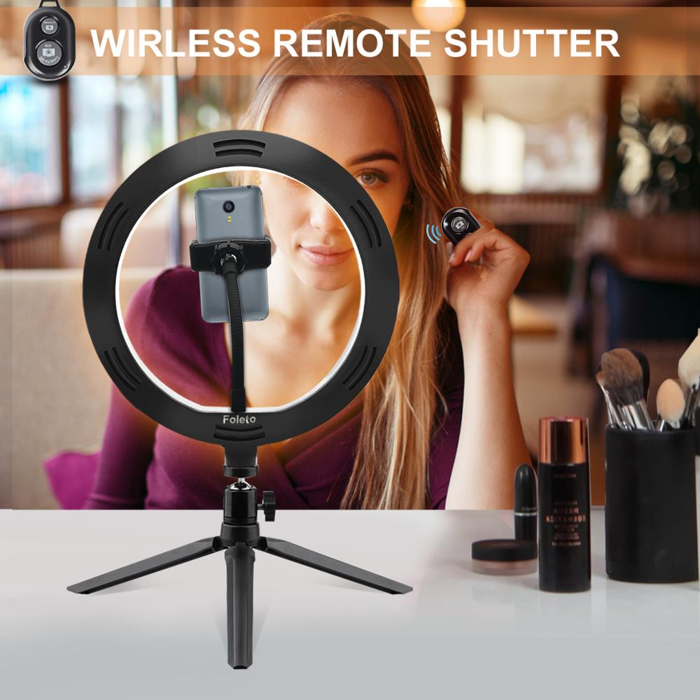 Aro de luz de 10 pulgadas (26 cm) con soporte - Anillo de luz LED Rovtop para cámara y selfies con trípode y soporte de teléfono para iPhone, para vídeo y fotografía.**