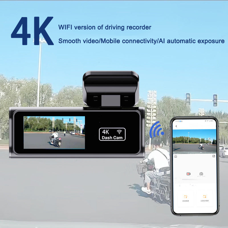 Grabador de conducción para coche con Wi-Fi e Internet móvil, pantalla de 1,97 pulgadas, grabación dual en alta definición 4K y modo de estacionamiento