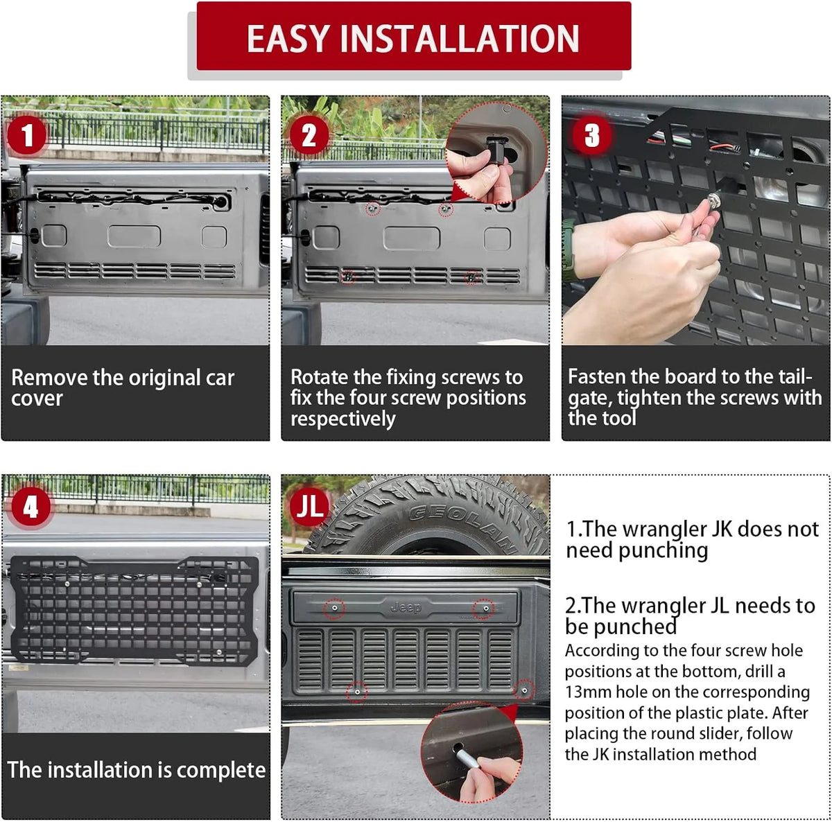 Panel táctico para portón trasero JK y JL con kit de herramientas y organizador, compatible con Jeep Wrangler 2007-2022 JK y JKU