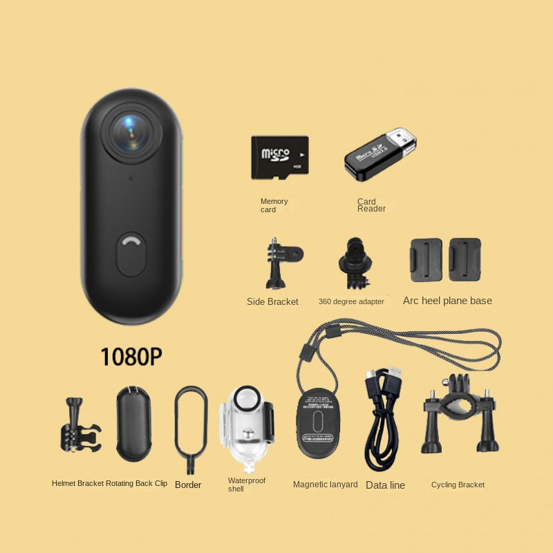 Cámara Deportiva Thumb con Soporte Magnético y Clip Trasero – Cámara Portátil para Bicicleta, Grabación de Vídeo y Mascotas