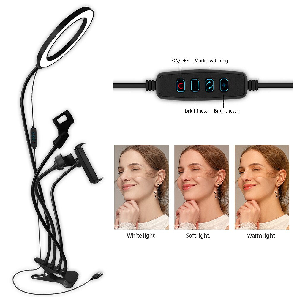 Kit de aro de luz LED de 8 pulgadas para maquillaje, tutoriales, vídeos de YouTube y retransmisiones en directo, con soporte para iPad, micrófono, teléfono y selfies