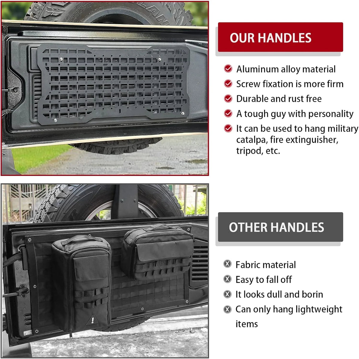 Panel táctico para portón trasero JK y JL con kit de herramientas y organizador, compatible con Jeep Wrangler 2007-2022 JK y JKU