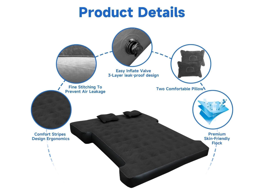 Colchón inflable Umbrauto para caja de camioneta de 6-6,6 pies (aproximadamente 1,8-2,0 metros), adecuado para camas cortas, colchón de aire inflable para ...