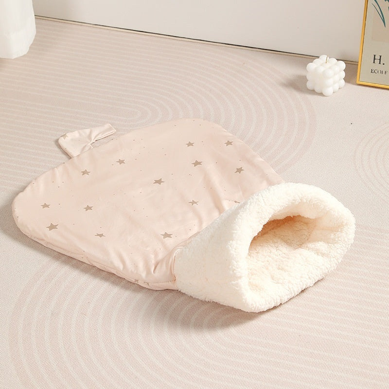 Cama para mascotas de invierno, semicerrada y cálida, con túnel para gatos y perros