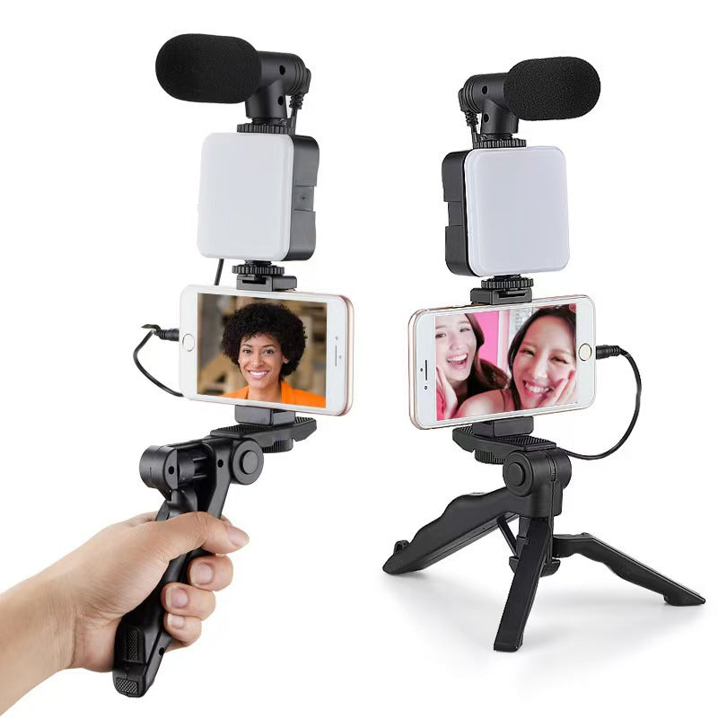 Luz de relleno de bolsillo de belleza para escritorio con patas/trípode y set de micrófono, lámpara de conferencias para cámara réflex y fotografía de mano con micrófono.