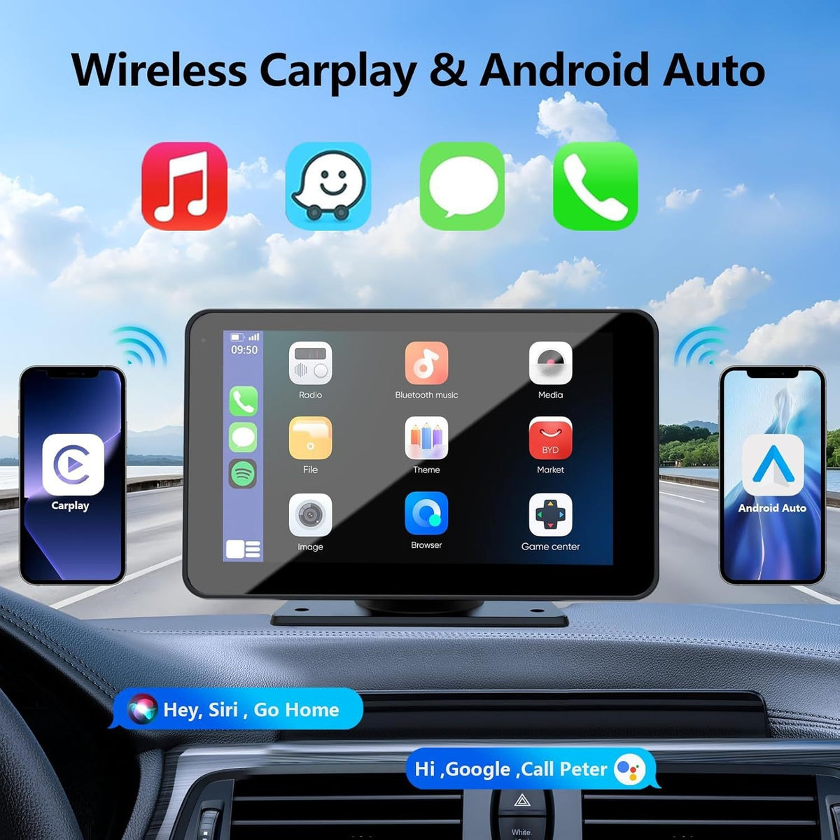Reproductor multimedia MP5 portátil de 7 pulgadas para coche con Bluetooth, CarPlay inalámbrico, proyección Android y dispositivo de navegación