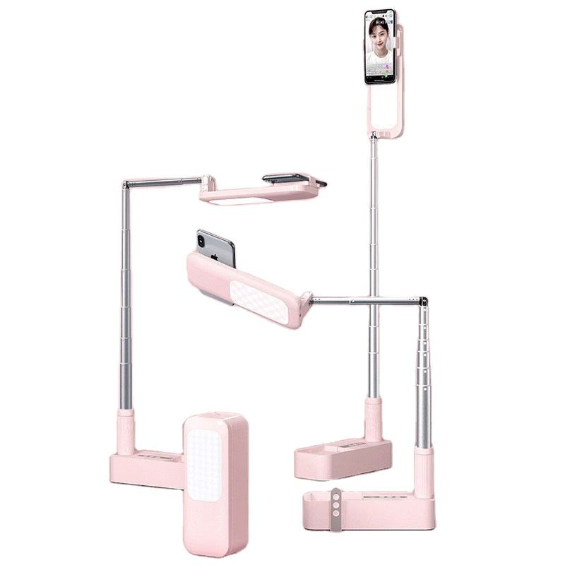 Luz LED de relleno portátil, inalámbrica y retráctil, con brillo regulable, para selfies, vídeos en directo y soporte para teléfono móvil