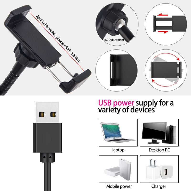 Kit de aro de luz LED de 8 pulgadas para maquillaje, tutoriales, vídeos de YouTube y retransmisiones en directo, con soporte para iPad, micrófono, teléfono y selfies