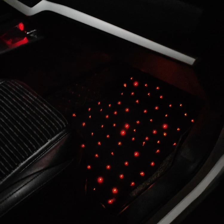 Alfombrillas para coche con fibra óptica en forma de estrellas, juego completo con iluminación LED para decoración del vehículo