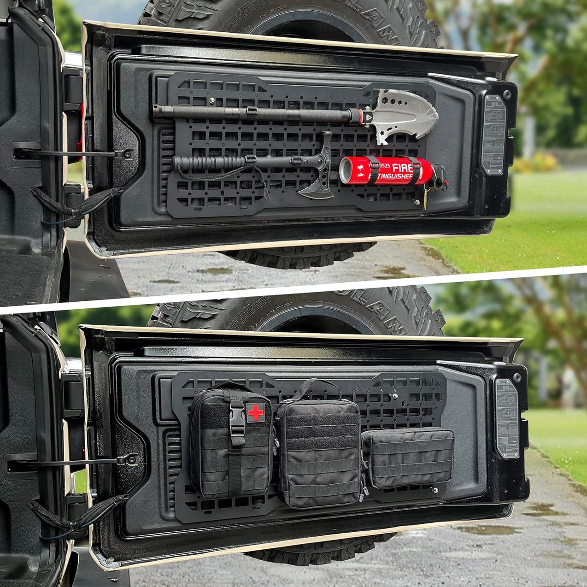 Panel táctico para portón trasero JK y JL con kit de herramientas y organizador, compatible con Jeep Wrangler 2007-2022 JK y JKU