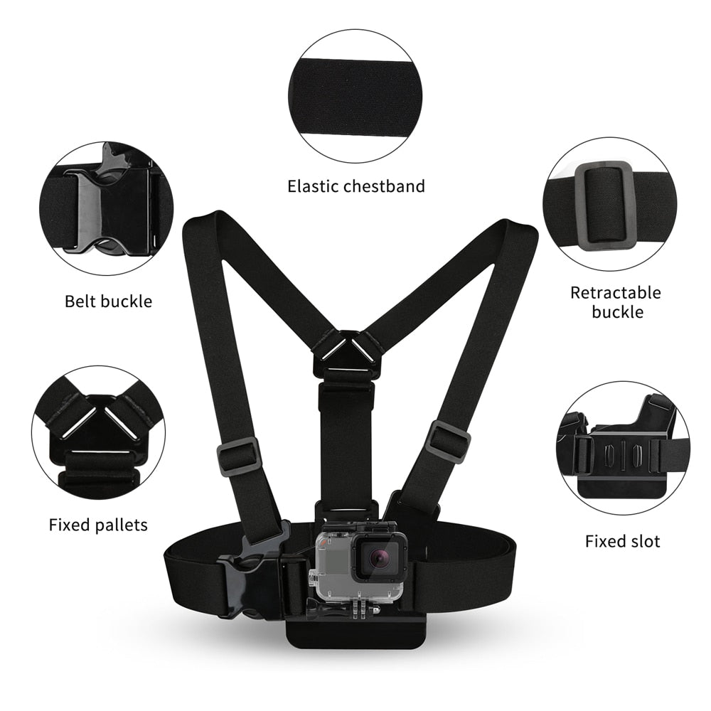 Arnés Ajustable de Pecho y Correa para Cabeza SHOOT para GoPro Hero 9, 8, 7, 5, Xiaomi Yi 4K, SJCAM SJ4000 y GoPro 7/8
