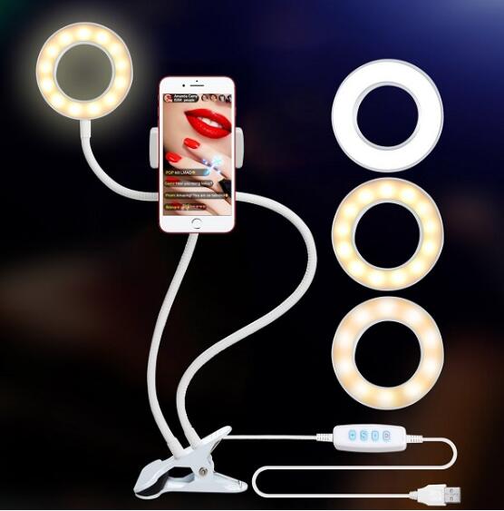 Aro de luz LED de estudio para selfies con soporte de teléfono móvil para transmisiones en vivo de YouTube y maquillaje, lámpara de cámara para iPhone y Android.
