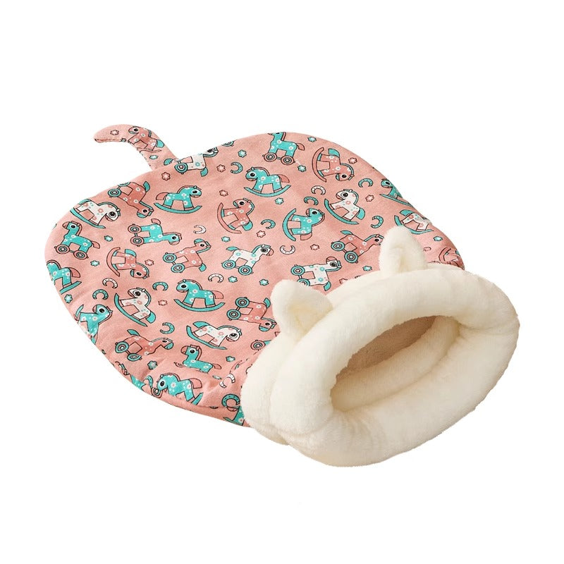Cama para mascotas de invierno, semicerrada y cálida, con túnel para gatos y perros