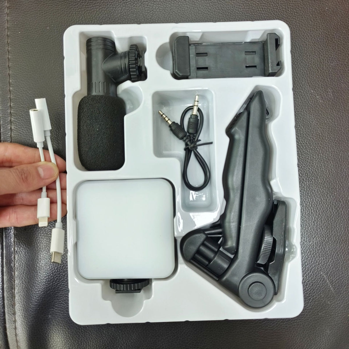 Luz de relleno de bolsillo de belleza para escritorio con patas/trípode y set de micrófono, lámpara de conferencias para cámara réflex y fotografía de mano con micrófono.