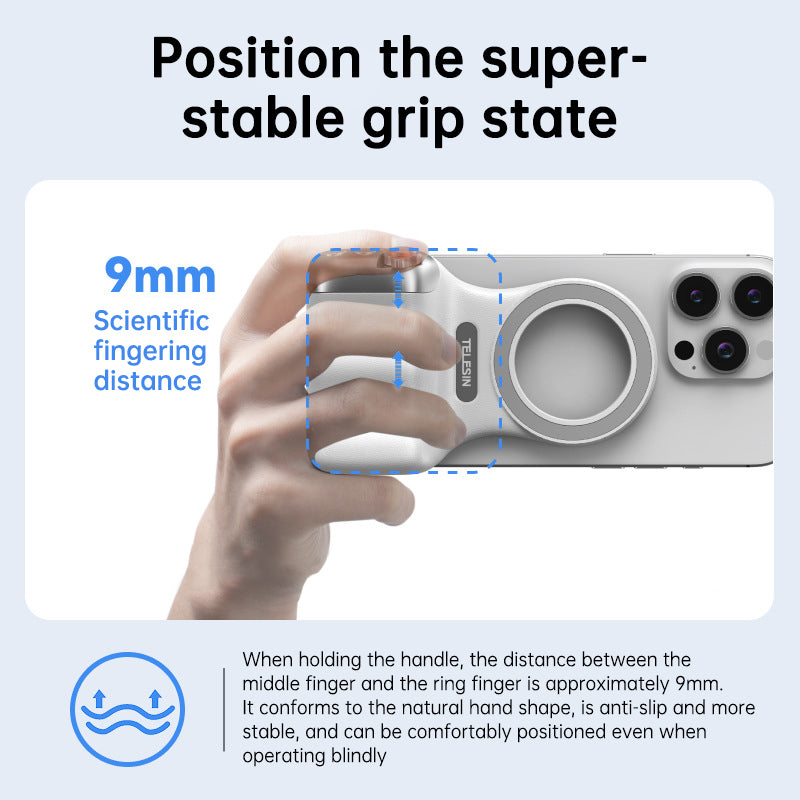 Empuñadura fotográfica divertida compatible con MagSafe: Estabilizador Bluetooth inalámbrico con certificación MFi para tomas sin vibraciones.
