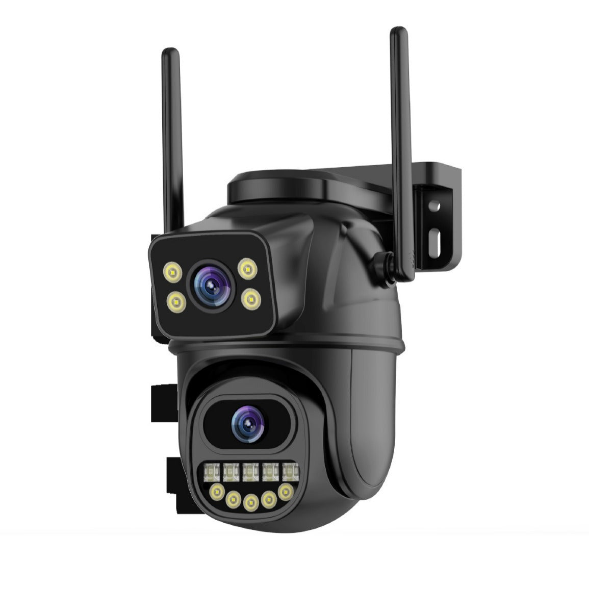 Cámara WiFi inalámbrica de doble pantalla con rotación de 360°, control remoto y monitorización exterior