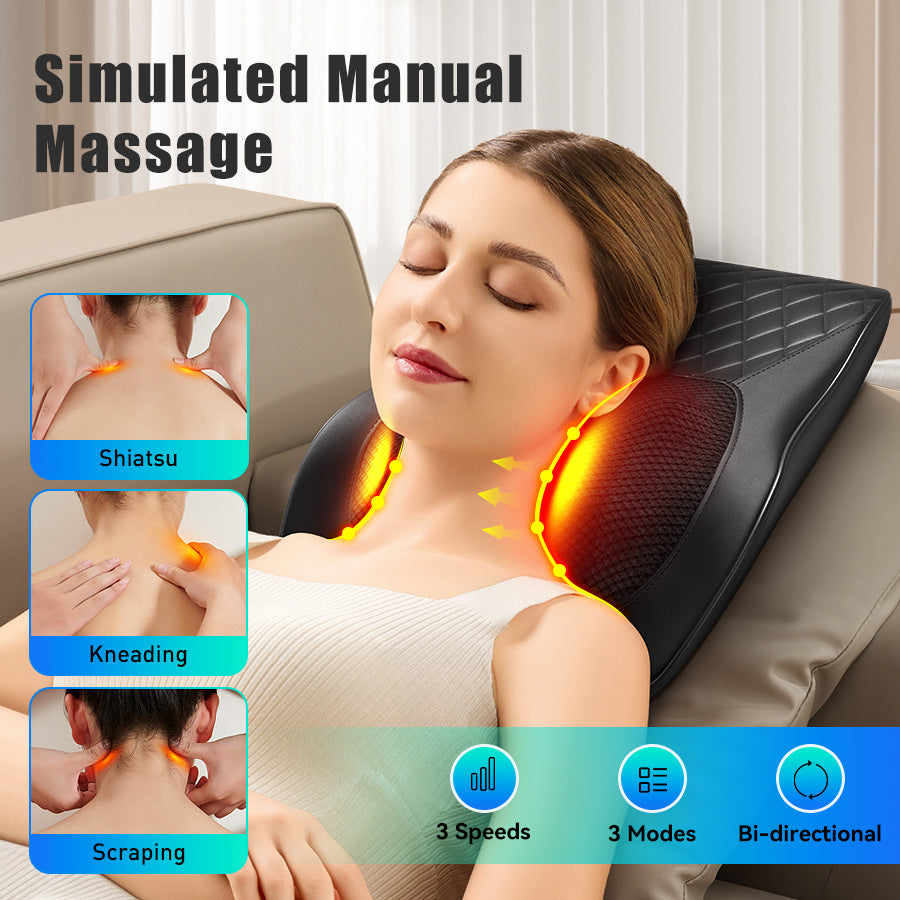 Almohada de masaje para cuello y hombros con amasamiento profundo y calor relajante
