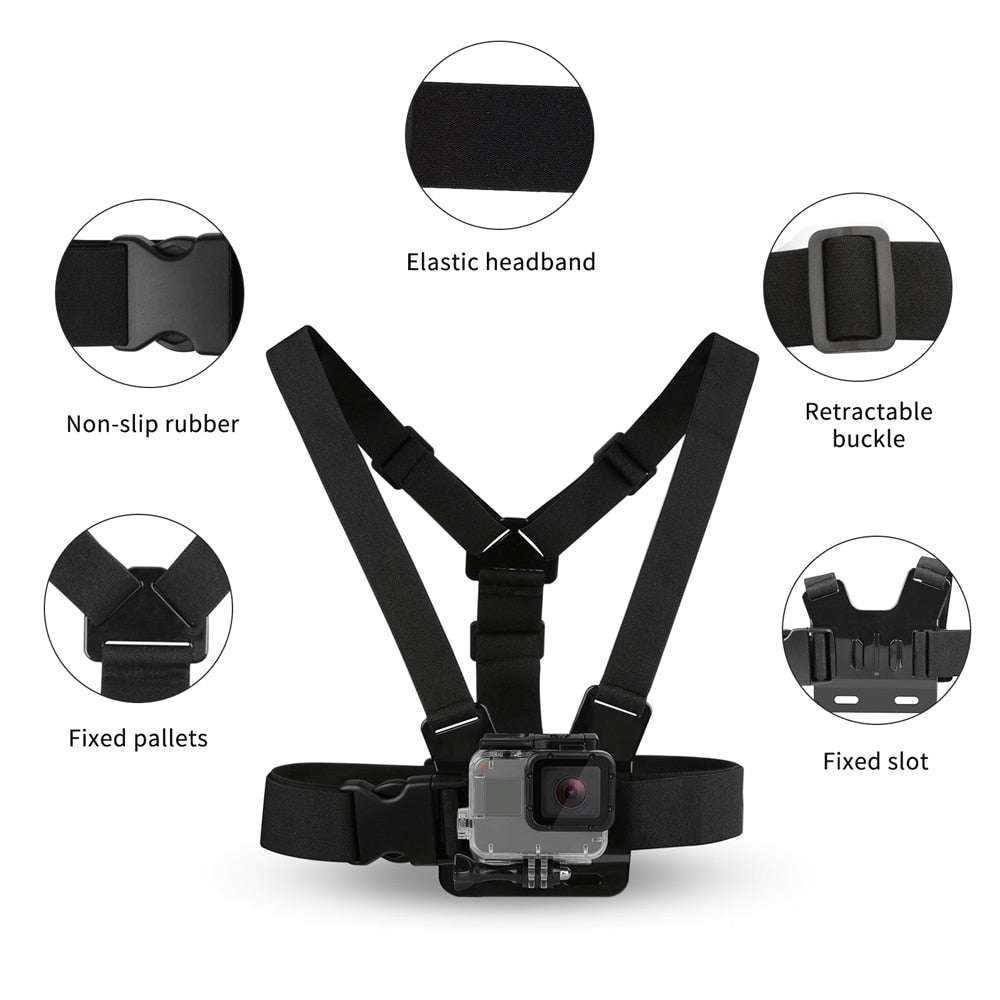 Arnés Ajustable de Pecho y Correa para Cabeza SHOOT para GoPro Hero 9, 8, 7, 5, Xiaomi Yi 4K, SJCAM SJ4000 y GoPro 7/8