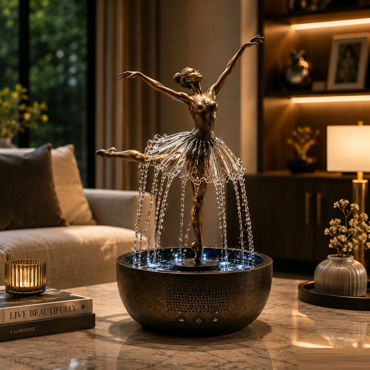 Fountain with Bluetooth speaker and ballerina waterfall